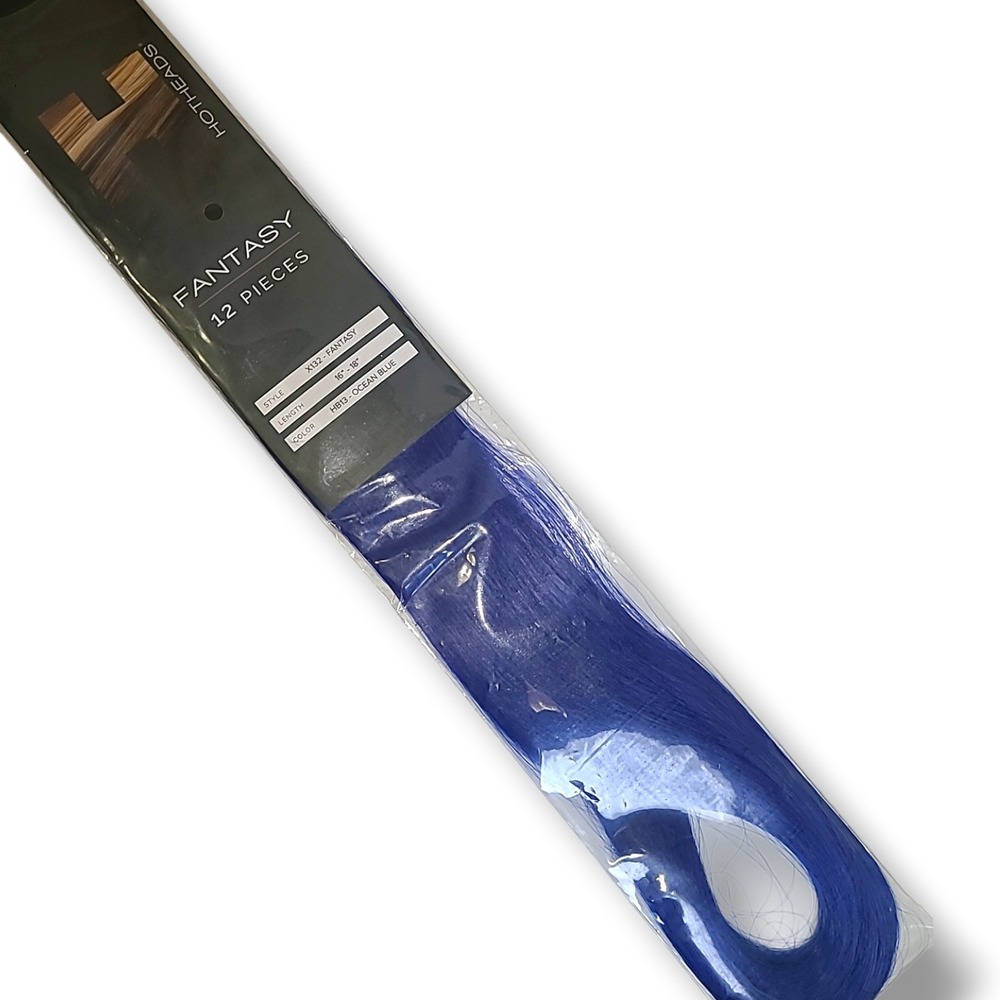 Hotheads X132 Fantasy Hair Extensions 12 Pcs Tape 16"-18" Color HB13 Ocean Blue - Picture 9 of 11
